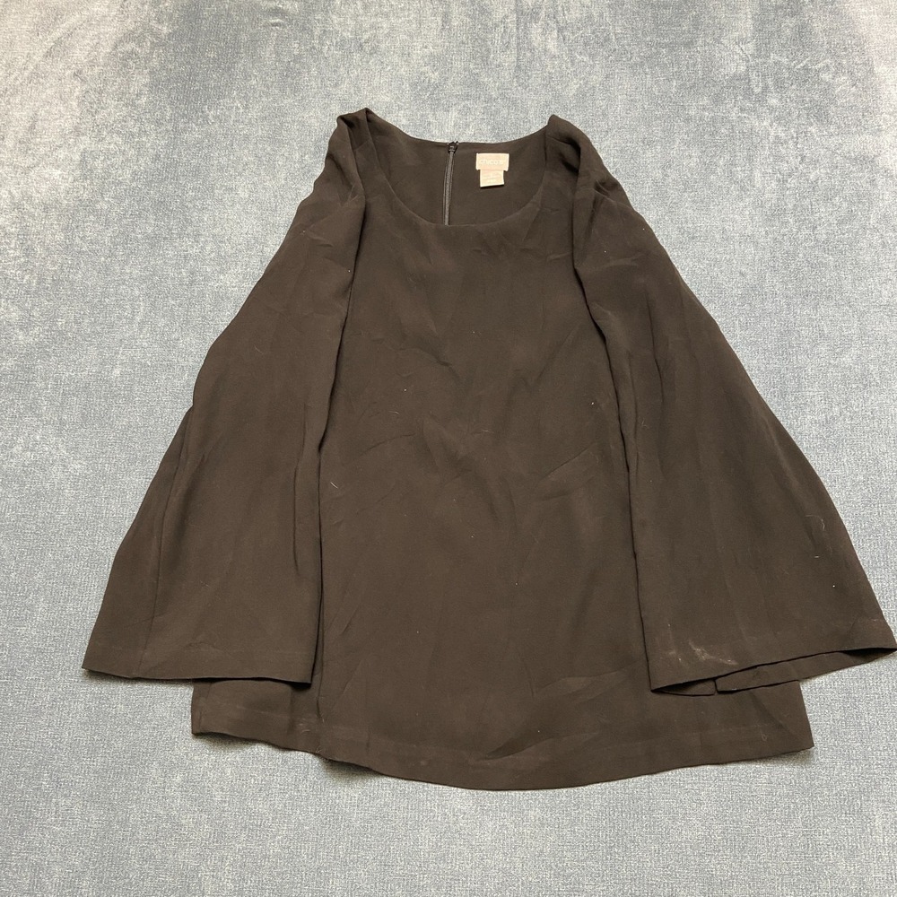 Chico's Military Popover Blouse Top Womens 2 12/14 Black Split Sleeve Back Zip